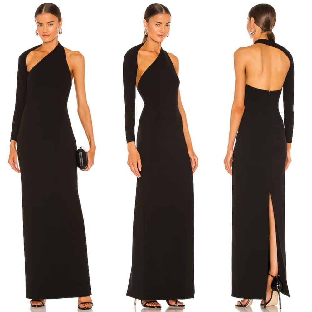 Solace London Black One-Shoulder Maxi Dress